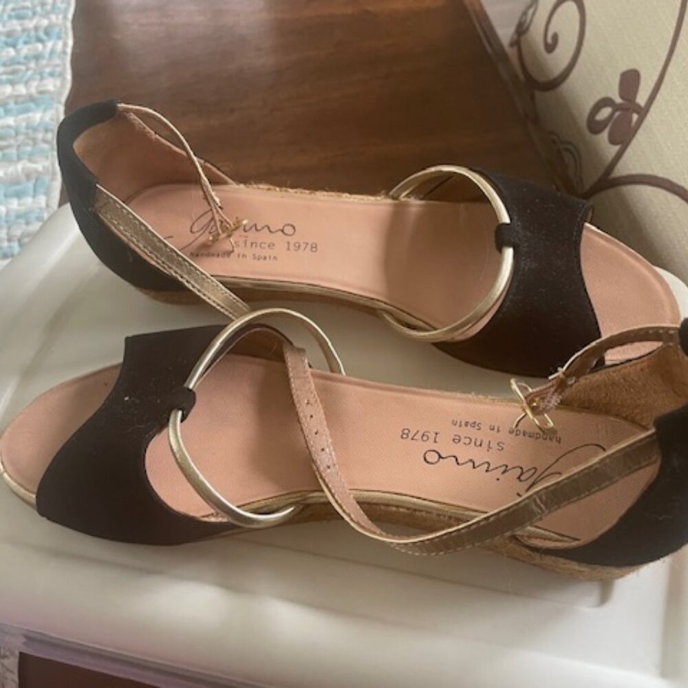 Handmade in Spain Black Suede Wedge Cork with open toe